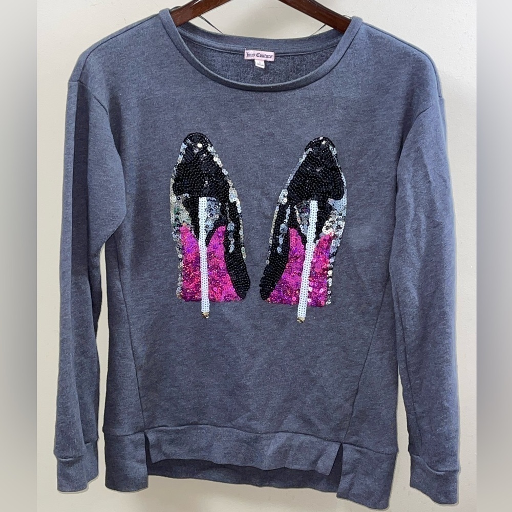 Juicy Couture Sequin High Heel Sweater Size Small